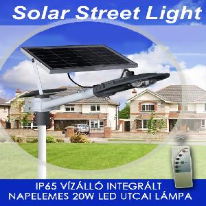 Vízálló integrált napelemes 20W utcai led lámpa IP65  távirányítóva - Cclamp CL-320 -