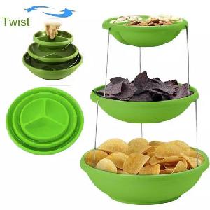 Összecsukható 3 rétegű dekoratív műanyag tál - 3 Tier Twist Fold Party Bowls
